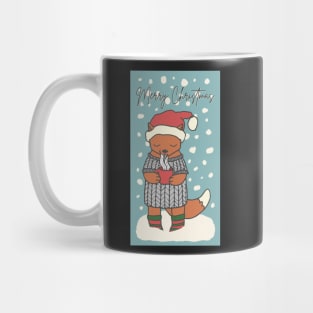 Merry Christmas , cute little fox drinking hot chocolate in the snow Mug